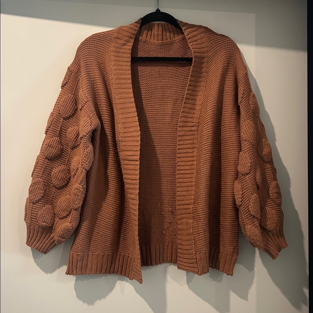 Chunky Knit Cardigan with Bubble Sleeves
